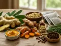Gingembre, curcuma, romarin, clous de girofle et camomille : des ingrédients pour un anti inflammatoire naturel.