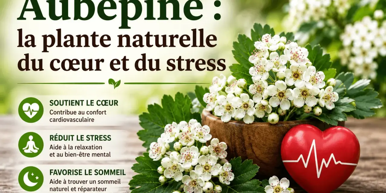 Aubépine : la plante naturelle du cœur et du stress. Ses bienfaits incluent le soutien cardiovasculaire, la réduction du stress et l'amélioration du sommeil.