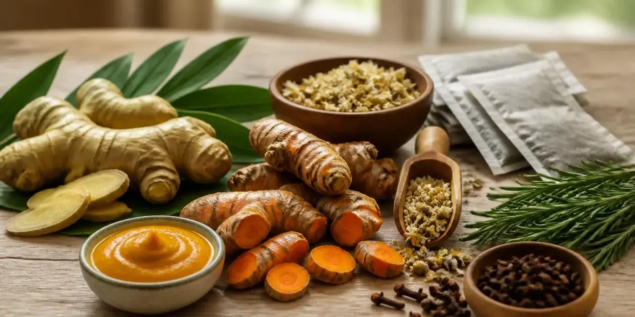 Gingembre, curcuma, romarin, clous de girofle et camomille : des ingrédients pour un anti inflammatoire naturel.