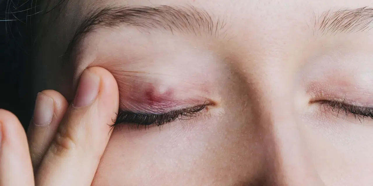 Un chalazion rouge et enflammé sur la paupière, causant une fatigue visuelle.