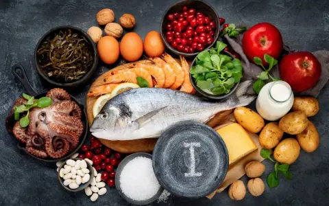 Découvrez les bienfaits de l'iode à travers ces aliments : poisson, fruits de mer, algues, œufs, produits laitiers, pommes, cranberries, haricots, pommes de terre, noix et fromage.
