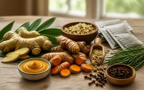 Gingembre, curcuma, romarin, clous de girofle et camomille : des ingrédients pour un anti inflammatoire naturel.