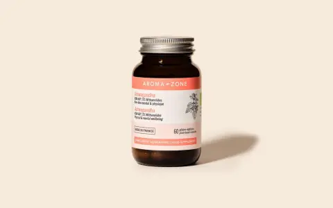 Flacon d'Ashwagandha Aroma-Zone, 60 gélules végétales. Découvrez les ashwagandha bienfaits femme pour le bien-être mental et physique.