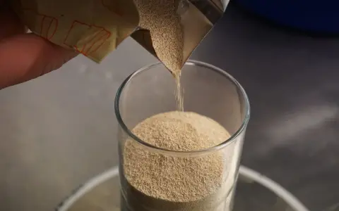 Une main verse de la levure de bière dans un verre. Découvrez les levure de bière bienfaits pour la santé.