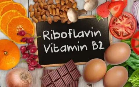 Assiette colorée avec des aliments riches en vitamine B2 : oranges, amandes, fraises, tomates, œufs, chocolat. Découvrez les vitamine b2 bienfaits !