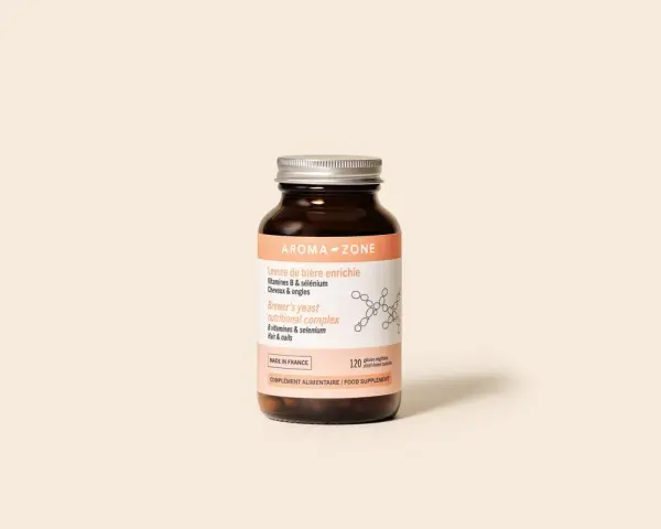 Complément alimentaire Aroma-Zone à base de levure de bière enrichie, vitamines B et sélénium, pour les cheveux et ongles. Découvrez les vitamine b12 bienfaits.