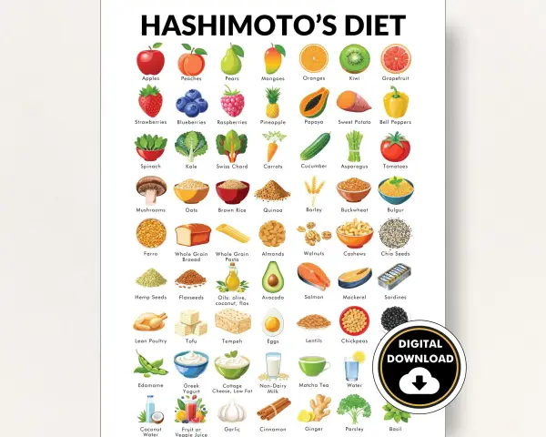 Guide alimentaire pour Hashimoto : fruits, légumes, poissons, volaille, etc. pour une alimentation saine.