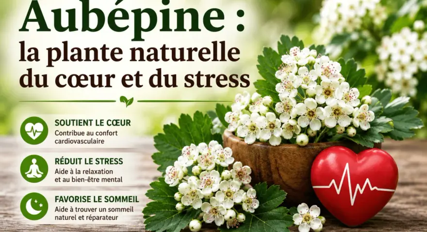 Aubépine : la plante naturelle du cœur et du stress. Ses bienfaits incluent le soutien cardiovasculaire, la réduction du stress et l'amélioration du sommeil.