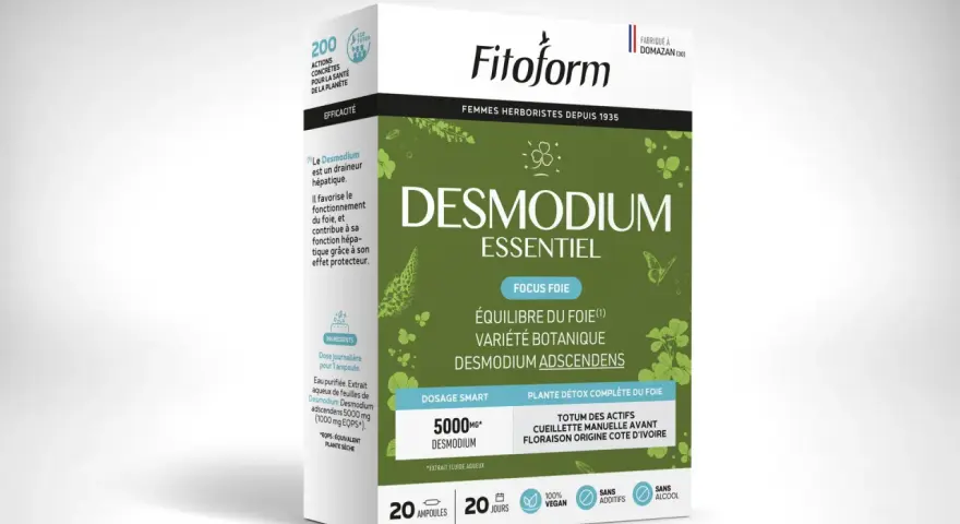 Boîte de Desmodium Essentiel, un complément pour le foie. Il favorise son bon fonctionnement et sa protection.