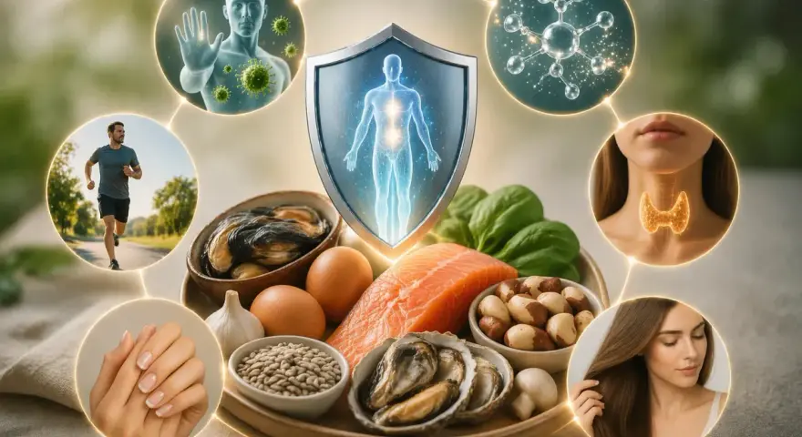 Le sélénium, essentiel pour l'immunité, la thyroïde, les cheveux et les ongles, se trouve dans ces aliments : saumon, fruits de mer, œufs, noix du Brésil.